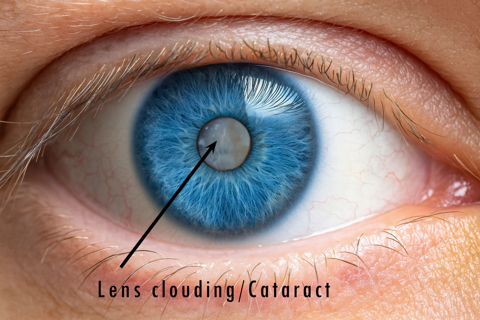 The lens inside the eye starts to become cloudy - cataract